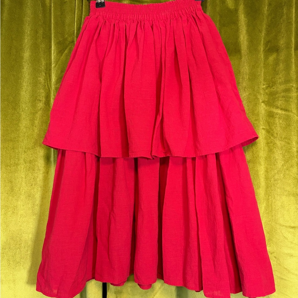 Vintage 80s Rodier French Gorgeous tiered bright red layered ruffle skirt Small - Picture 3 of 6